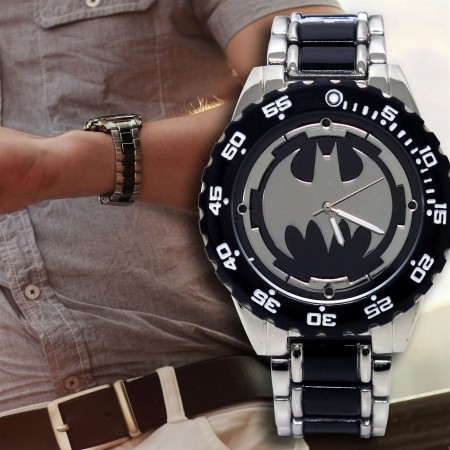 Batman Symbol Silver Tone & Black Watch