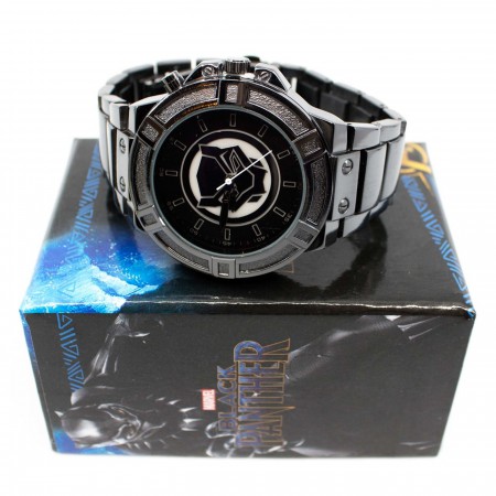 Black Panther Backlight Symbol Watch with Metal Band