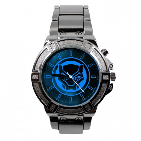 Black Panther Backlight Symbol Watch with Metal Band