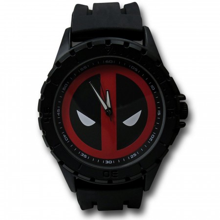 Deadpool Symbol Watch with Striped Silicone Band