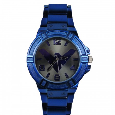 Nightwing Symbol Blue Watch with Metal Band