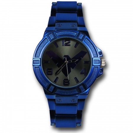 Nightwing Symbol Blue Watch with Metal Band