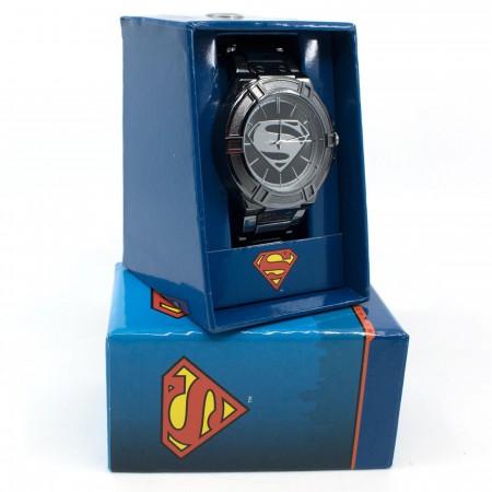 Superman Black Suit Costume Watch with Metal Band