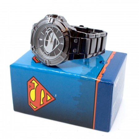 Superman Black Suit Costume Watch with Metal Band