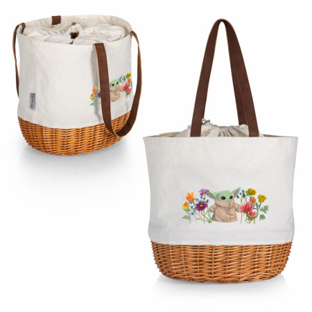 Mandalorian The Child Flowers Coronado Canvas and Willow Basket Tote