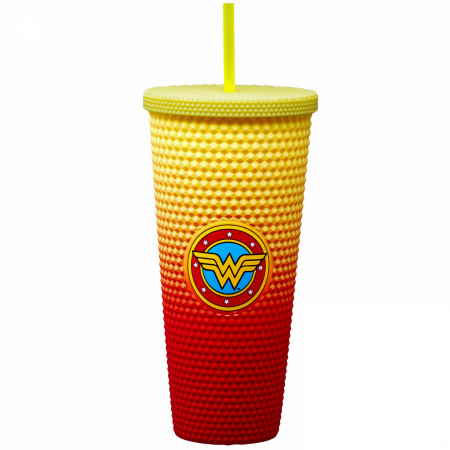 Wonder Woman Classic Logo Studded Travel Mug with Straw