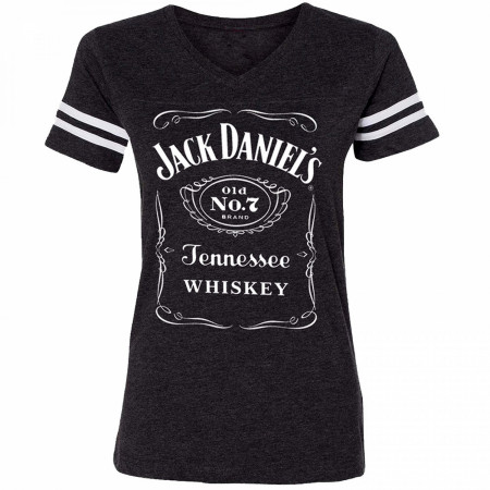 Jack Daniels Women's Black Striped Sleeve Soccer T-Shirt