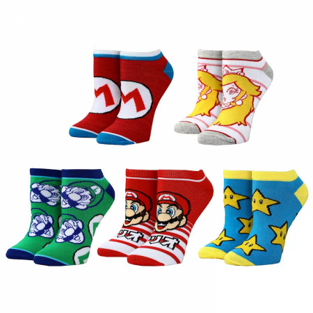 Super Mario Bros. Character Icons 5-Pair Ankle Sock Set