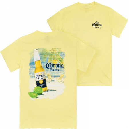 Corona Extra Men's Yellow Beach Scene T-Shirt