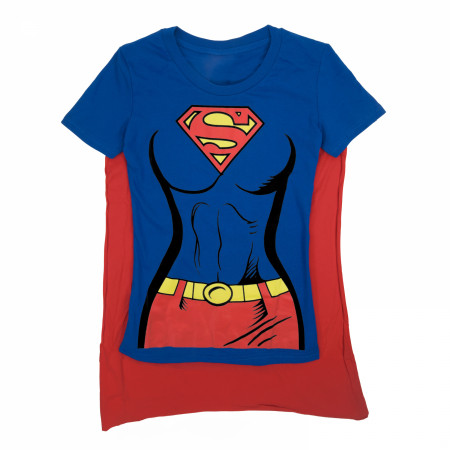 Superman Supergirl Women's Blue Caped Costume T-Shirt