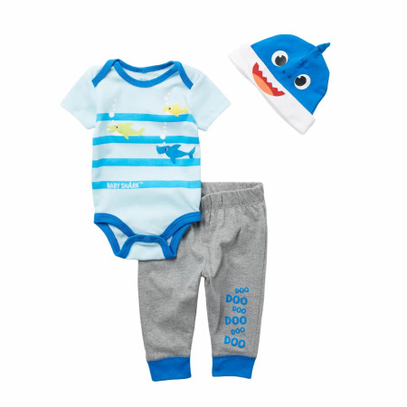 Baby Shark 3 Piece Bodysuit Set With Cap