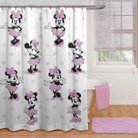 Disney Minnie Mouse All Over Print 14pc Shower Curtain and Rug Set