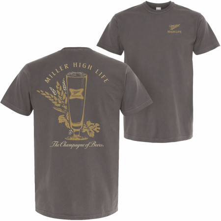 Miller High Life The Champagne of Beers Garment Dyed Grey Front and Back Print T-Shirt