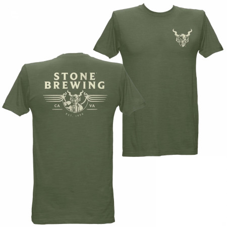 Stone Brewing Logo Military Green Front and Back Print T-Shirt