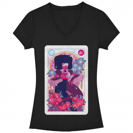 Steven Universe Garnet Card Black Juniors V Neck T-Shirt