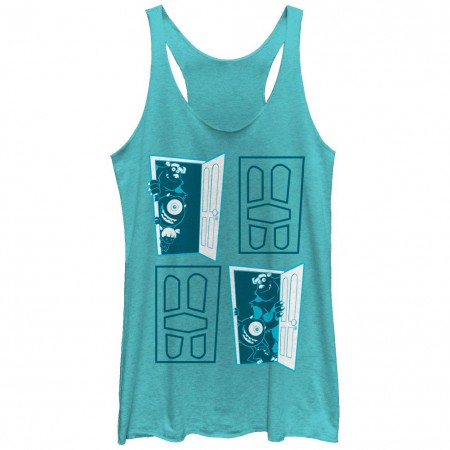 Disney Pixar Monsters Inc University Four Door Blue Juniors Racerback Tank Top
