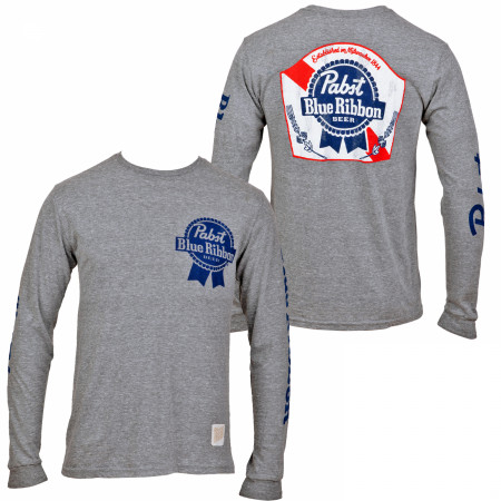 Pabst Blue Ribbon Beer Logo and Sleeve Print Long Sleeve Shirt