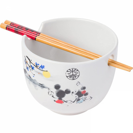 Disney Mickey And Minnie Watercolor Sunset Ramen Bowl with Chopsticks