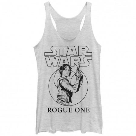 Star Wars Rogue One Jyn Outline White Juniors Racerback Tank Top
