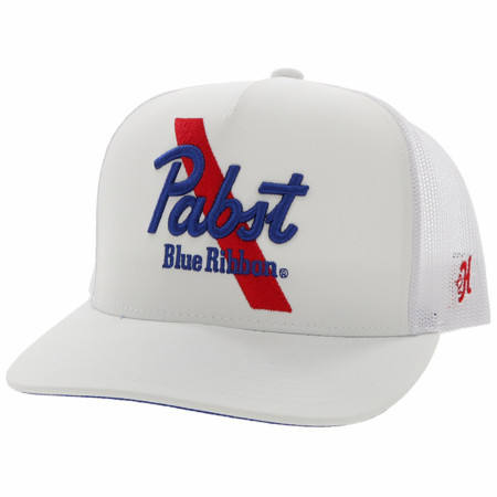 Pabst Blue Ribbon Embroidered Text Snapback Curved Bill Trucker Hat