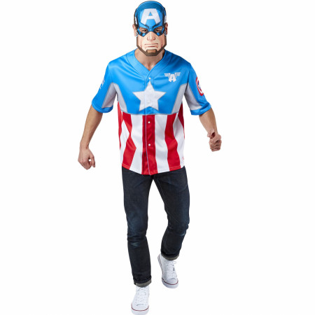 Captain America Men's Baseball Jersey Top and Mask