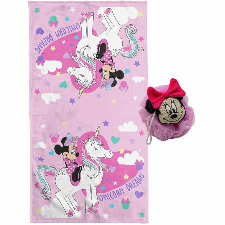 Minnie Mouse Unicorn 2pc Bath Towel and 3D Loofah Set