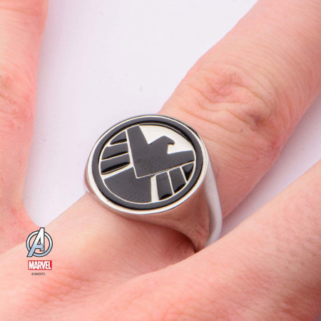 S.H.I.E.L.D Stainless Steel Black Logo Ring