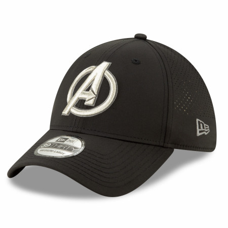 Avengers Silver Symbol Perforated for Play New Era 39Thirty Fitted Hat