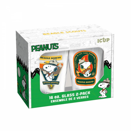 Peanuts Beagle Scouts Badges 16 oz Pint Glass 2-Pack