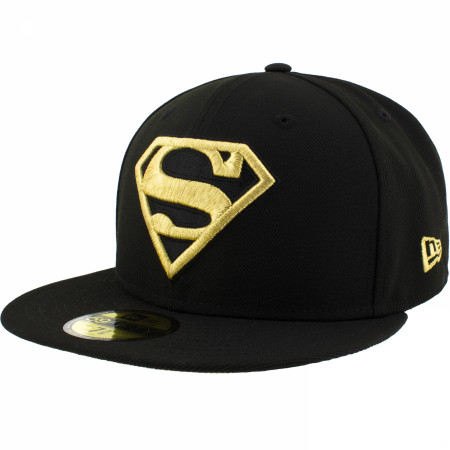 Superman Gold Logo Black Colorway New Era 59Fifty Fitted Hat