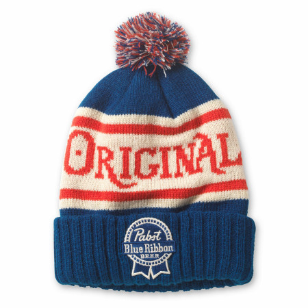 Pabst Blue Ribbon Beer Original Cuffed Knit Beanie with Pom