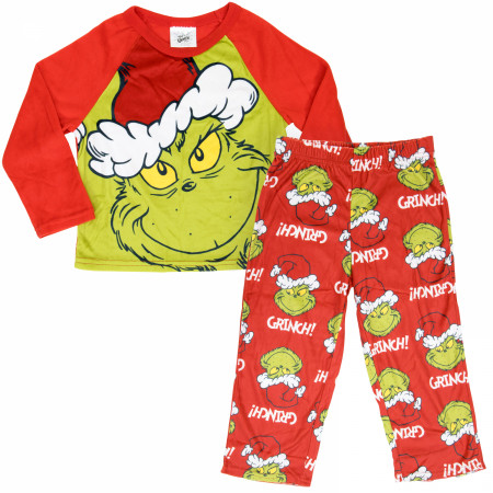 The Grinch Santa Hat 2-Piece Fleece Youth Pajama Set