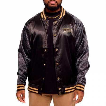 Marvel 85th Anniversary Golden Logo Satin Bomber Jacket By Loungefly