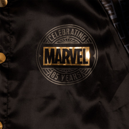 Marvel 85th Anniversary Golden Logo Satin Bomber Jacket By Loungefly