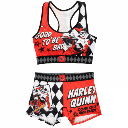 Harley Quinn Good to be Bad Sport Bra and Boy Short Panty Set