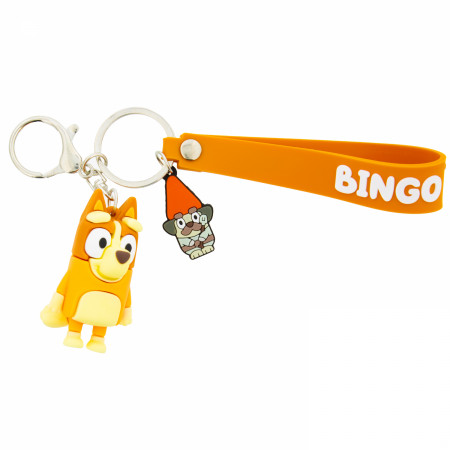 Bluey Bingo 3" 3D Figural Keychain with Strap and Charms