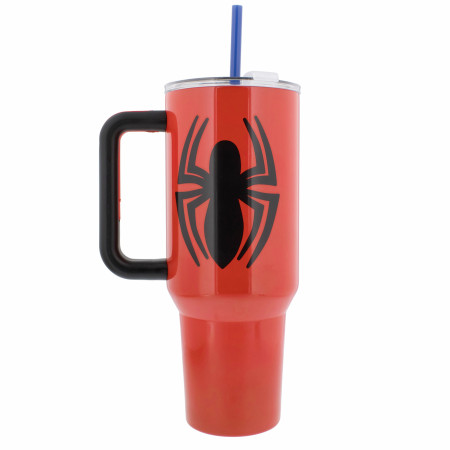 Spider-Man Mask and Logo Stainless Steel 40 oz Tumbler w/ Lid &Straw