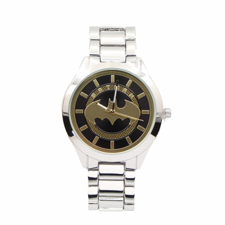 Batman Classic Logo White and Gold Analog Watch with Metal Band