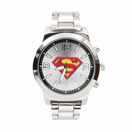 Superman Classic Logo Silver Analog Watch with Metal Band