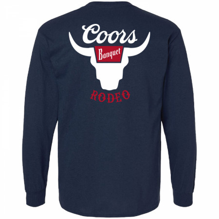 Coors Banquet Rodeo Horns Navy Front and Back Print Long Sleeve Shirt