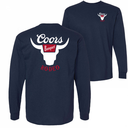 Coors Banquet Rodeo Horns Navy Front and Back Print Long Sleeve Shirt