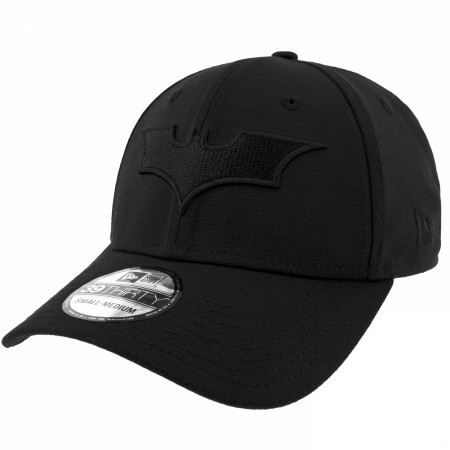 Batman Christian Bale Logo Black on Black New Era 39Thirty Fitted Hat