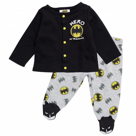 Batman Hero In Training Outfit with Snap Shirt and Baby Footed Pants