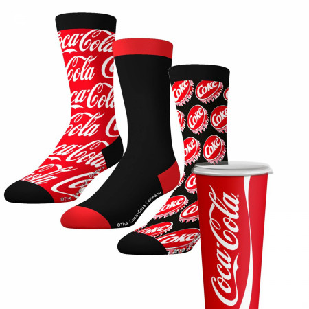 Coca-Cola Logo Adult Crew Socks 3-Pack in Cola Cup