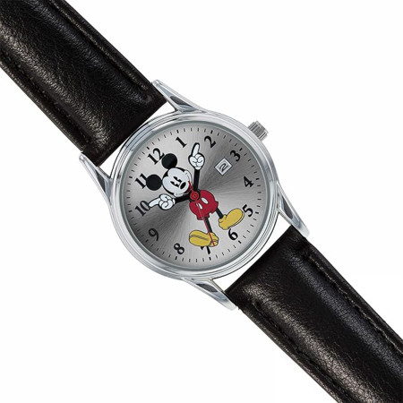 Mickey Mouse Silver Watch with Leather Band