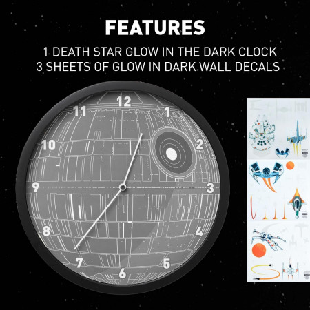 Star Wars Glow in The Dark Wall Clock with Wall Decals