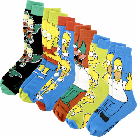 The Simpsons Bart Homer and Krusty 6-Pack Crew Socks