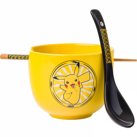 Pokemon Pikachu Lightning 20oz Ramen Bowl w/ Chopsticks and Spoon