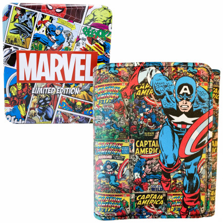 Captain America Cover Collage Trifold Wallet in Collectors Tin