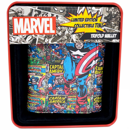 Captain America Cover Collage Trifold Wallet in Collectors Tin